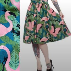 VOODOO VIXEN PINK FLAMINGO VINTAGE INSPIRED TWIRL A LINE  SKIRT XS EXTRA SMALL